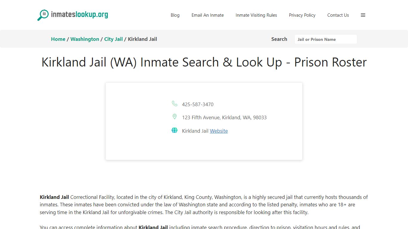 Kirkland Jail (WA) Inmate Search & Look Up - Prison Roster