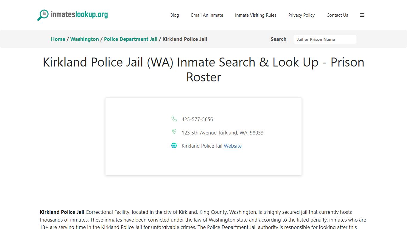 Kirkland Police Jail (WA) Inmate Search & Look Up - Prison Roster